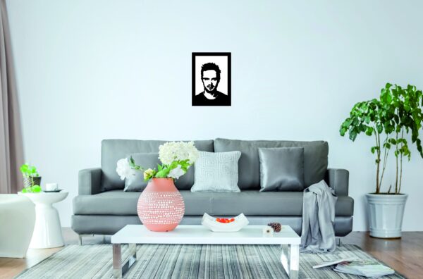 FONDO3CF SSDECO.es | Cuadro Decorativo de Pared Jesse Pinkman - Arte en Madera Negro con Fondo Blanco, 30x41 cm - Decoración Moderna para Salón, Dormitorio y Oficina